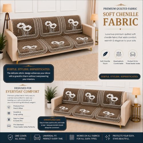 Image of Homerz Premium Chenille Fabric Sofa Cover | Soft, Durable & Dustproof | Decorative Couch Cover (Florida Chocolate, 5 (3+2) Seater, Seat Cover with Backrest)
