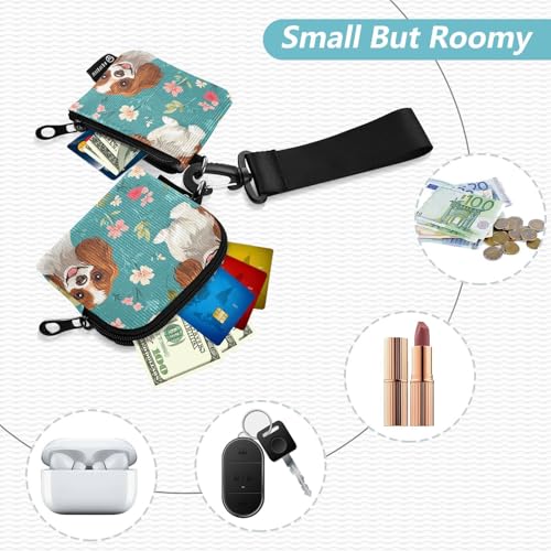 Cartoon Cute Cavalier King Spaniel Dogs Turquoise_2 Women's Dual Wallets Business Card Cases Minimalist Zipper Wristlet Wallet with Zipper Pocket for Women 2 Pcs2