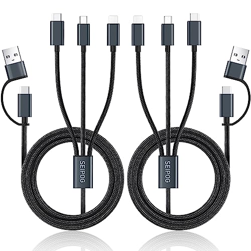 SEIPOG Multi Charging Cable 5 in 1, 2PCS 4FT USB C/A Multi Charger Cable to Type-C/Micro USB Port...
