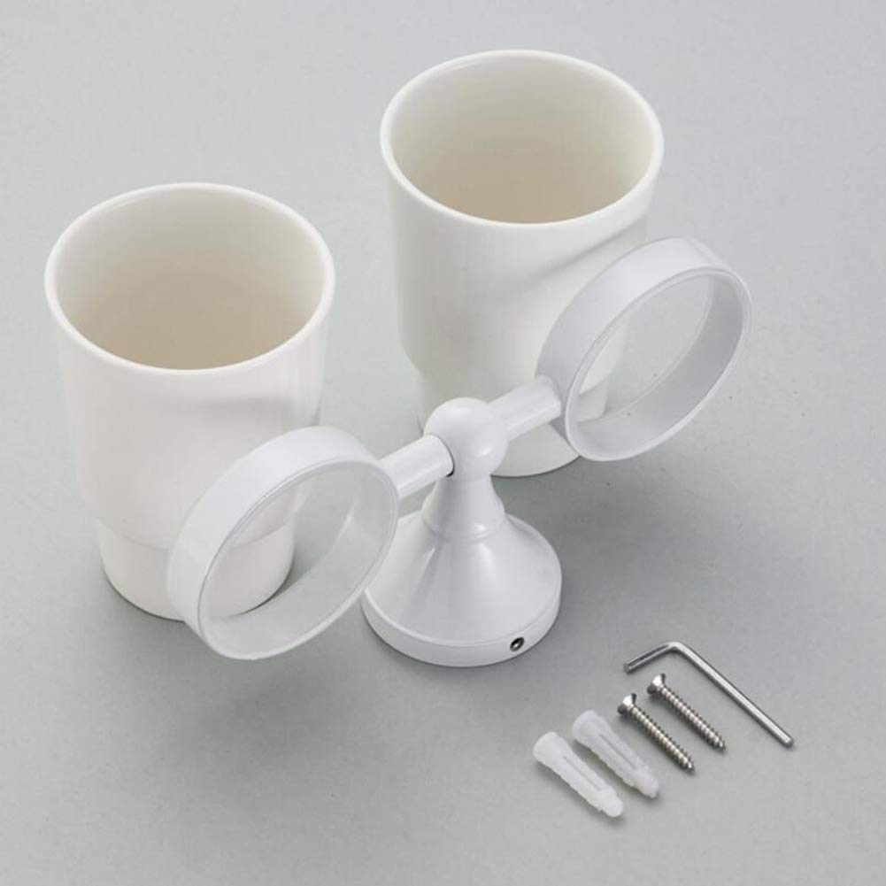 Portaspazzolino bianco Portaspazzolino in ottone con 2 bicchieri in ceramica doppio bicchiere portaspazzolino da parete per bagno