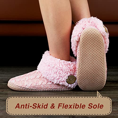 Image of cosyone1997 Cable Knit Slipper Socks for Women Non Slip Soft Sole | Fuzzy sherpa lining, gripper dots, flexible bootie coverage and machine washable care for warm, comfortable indoor wear