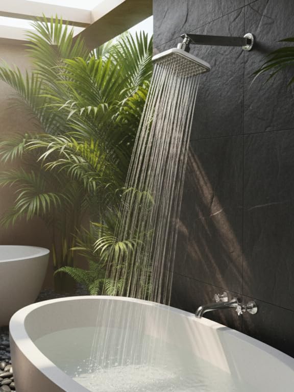 Image of KABA by ACQUASO 4x4 inch Inch Overhead Shower | High Pressure Rain Spa Showerhead for Luxury Bathroom | Rainfall Shower Head | Easy Wall Mount Installation with 9 inch Steel ARM (CAMARY)