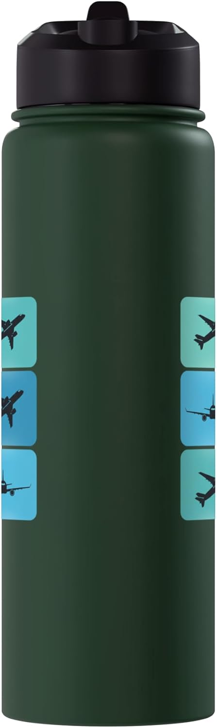 Airplane Silhouettes Aviation Pilot Travel Icons For Men Stainless Steel Insulated Water Bottle