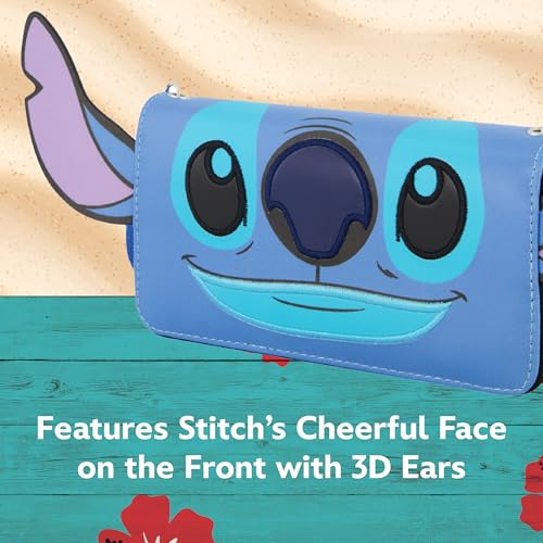 Disney Stitch Crossbody Wallet, Mini Zipper Bag with Adjustable Shoulder Strap and 3D Ears, Blue3