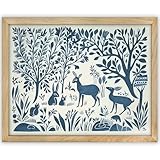 A Vintage Forest Scene Wildlife Painting – Forest Life Scandinavian Home Decor 11x14 Framed Poster, Norwegian & Scandinavian Wall Art, Wildlife & Deer Print, Folk Art & Cabin Décor
