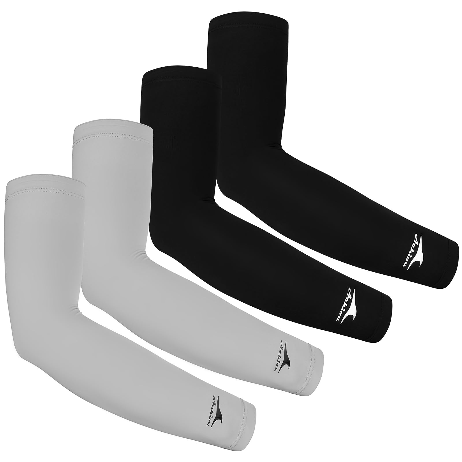 Achiou Manchons de compression en soie glacée rafraîchissante, protection solaire UV UPF 50+ pour femmes et jeunes sports de plein air, 2 Noir2 Gris, taille unique