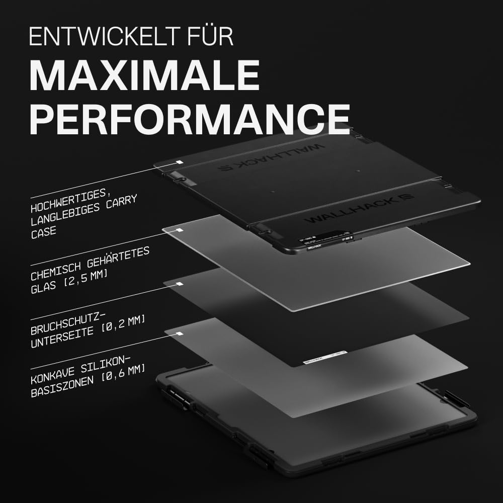 Wallhack SP-005 Glas Gaming Mauspad – Speed Surface für Esports, großes Mauspad ultra-gleitfähiges Low-Friction Tracking, gehärtetes Glas, flaches ergonomisches Profil inkl. Carry Case |Skypad Schwarz