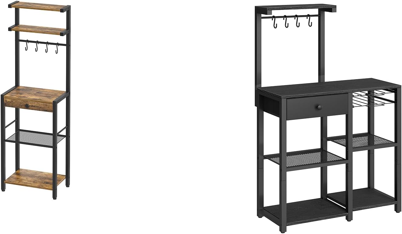 Bakers Rack, 5-Tier Coffee Bar Station, Coffee Stand with Pod Drawer Holder, Bakers Rack with Storage, KF01BRY1-KF60BBY1