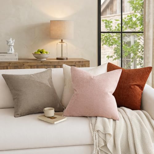 Image of a moment Pack of 2 Decorative Chenille Throw Pillow Covers with Twill Cushion Covers for Sofa Living Room Couch Bed 26x26 Inch Light Pink