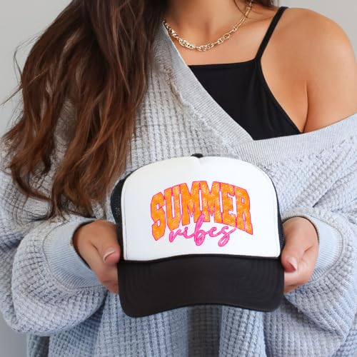 Image of Summer Vibes Graphic Adjustable Cap Women and Teens Classic 5 Panel Mesh Snap Back Trucker Hat