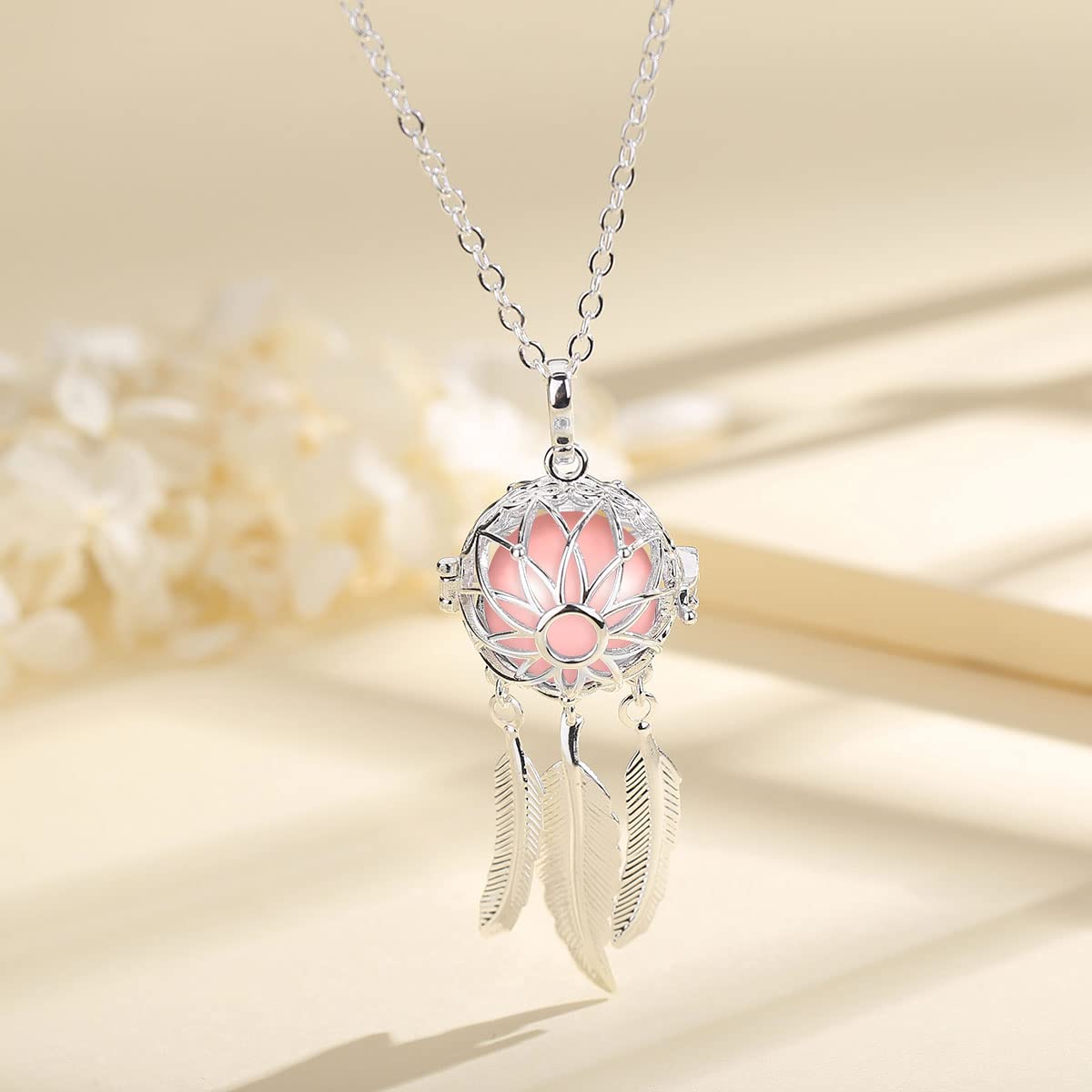 Collana Chiama Angeli Gravidanza con Cacciatore di Sogni Collana Ciondolo di Carillon Musicale per Donna, Regalo di Gioielli, Catena da 76 cm e 114 cm