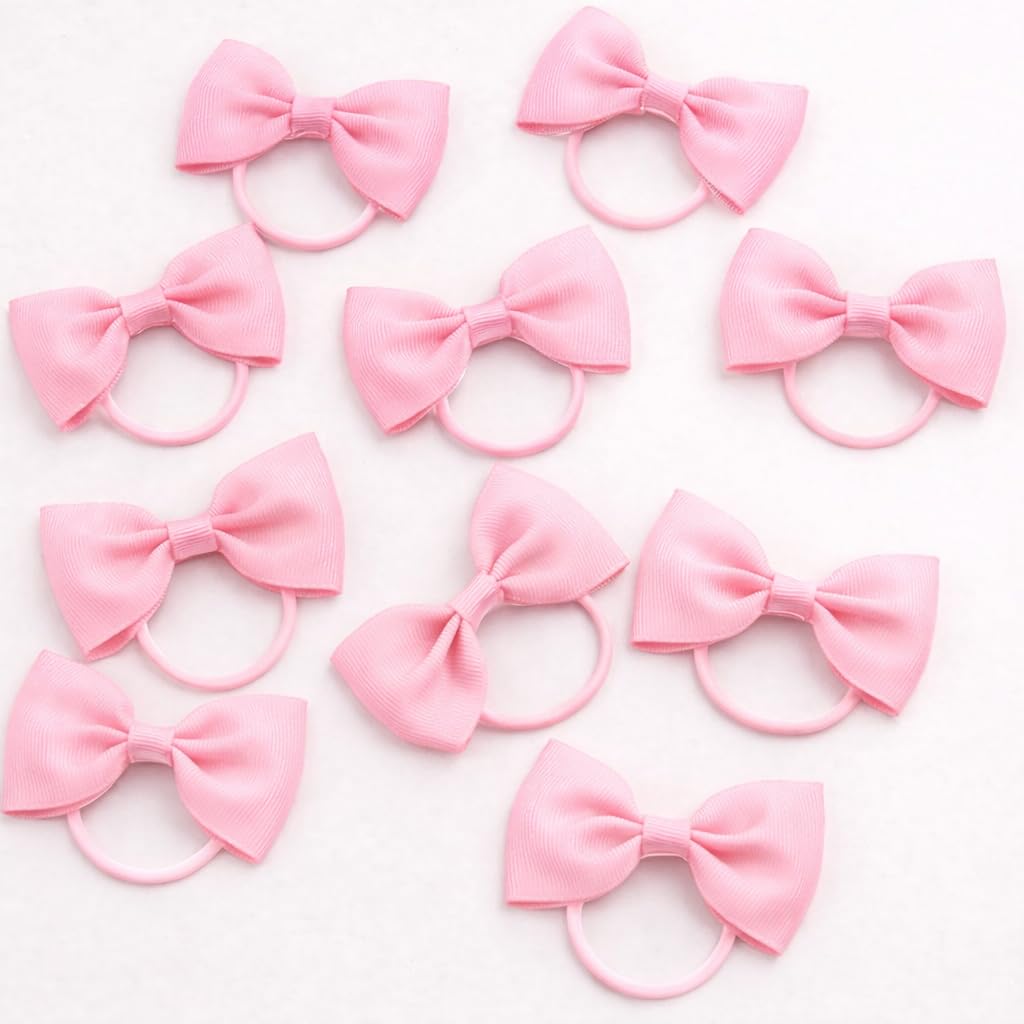 10 Pack, Baby Toddler Hair Bow Ties, Grosgrain Ribbon Ponytail Holders,Elastic Hair Accessories (Baby Pink)-image-29