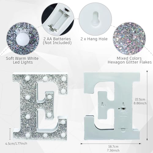 Image of Light Up Letters, Marquee Light Letter for Table Decorations, Glitter Light Up Signs for Prom, Events, or Engagement Party Decor, Featuring Alphabet & Number Lighted Letters, Letter E