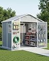 Pugire Outdoor Resin Storage Shed 8x6 FT, Plastic Garden Tool Shed with Lockable Door, Weather Resistant Utility Storage for Lawn Equipment Bike Trash Can, Backyard Patio