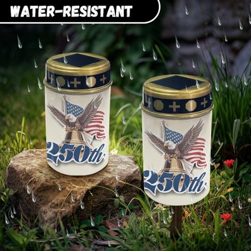 Image of Poceacles Eagle American Flag 250th Print Solar Candle Cemetery Solar Lights for Grave LED Garden Flameless Powered Pathway Lights for Independence Day USA 250th Anniversary Decor