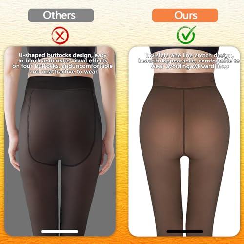 Image of X-CHENG Fleece Lined Tights Sheer Women - Fake Translucent Warm Pantyhose Leggings Sheer Thick Tights for Winter