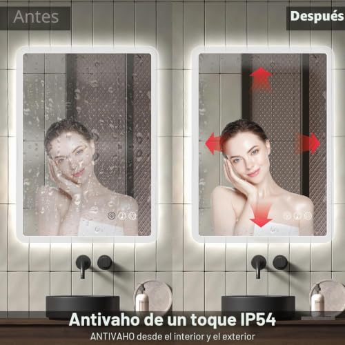 Miniatura 5 de Ratsamee Bluetooth Espejo Baño con Luz 50x70cm, Espejos de Baño con LED con Antivaho, Regulable, 3 Colores Luz, Función Memoria