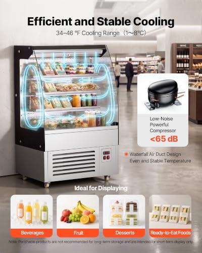 Image of VEVOR Open Air Merchandiser, 5.4 cu. ft. 3-Tier Shelving Commercial Refrigerator, Grab and Go Fan Cooling Display Cooler, with LED Lighting, Night Curtain, Upright for Restaurants, Stores, Office