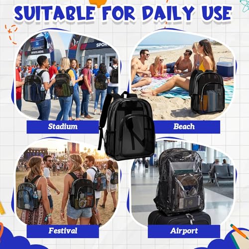 Image of Amylove 24 Pcs Clear Backpack bulk for Stadium Events Heavy Duty PVC Transparent Bookbag for College Workplace Security (17 Inches,Dark Black)