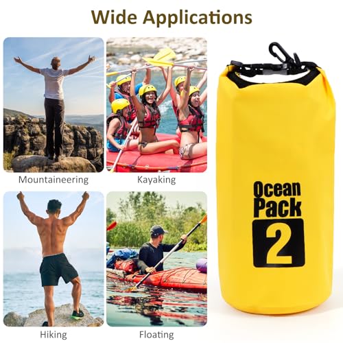 Bolsa seca impermeable de 2L, flotante y ligera para kayak, bote, pesca, natación y camping, color amarillo miniatura 7