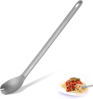 Cyrank Spork de Titanio de Mango Largo y Ligero, Juego de Cuchara y Tenedor de Camping, Sporks de Camping Reutilizables Largos para Acampar al Aire Libre