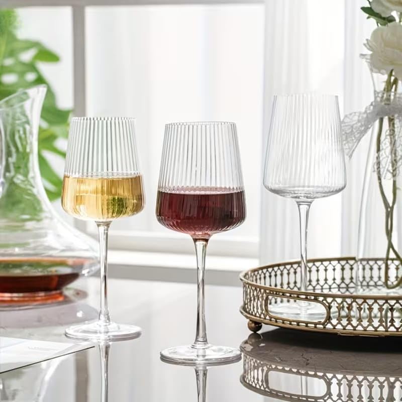 Image of PrimeWorld Crystal Wine Glasses Set of 4 | Premium Red & White Wine Glassware with Laser-Cut Thin Rim & Long Stem | Elegant Crystal Glasses for Wine Tasting, Gifting & Daily Use