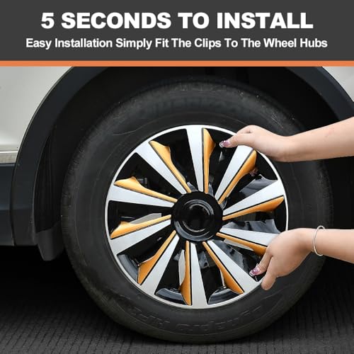 Image of Silver with Gold Hubcap Wheel Cover Replacement Kit 14 inch Hub Caps Wheel Rim Cover Car Exterior Accessories Pack of 4, 14 Inches