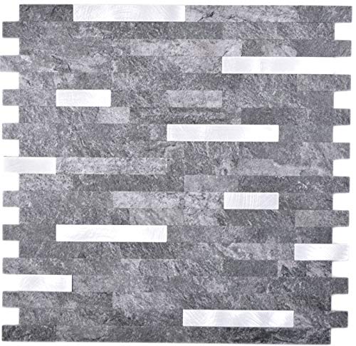 Lot De 10 Tapis Mosaïque Auto-adhésifs Vinyle - Finition Mat Anthracite/rouille - 290x280 Mm - Pour Salle De Bain, Cuisine