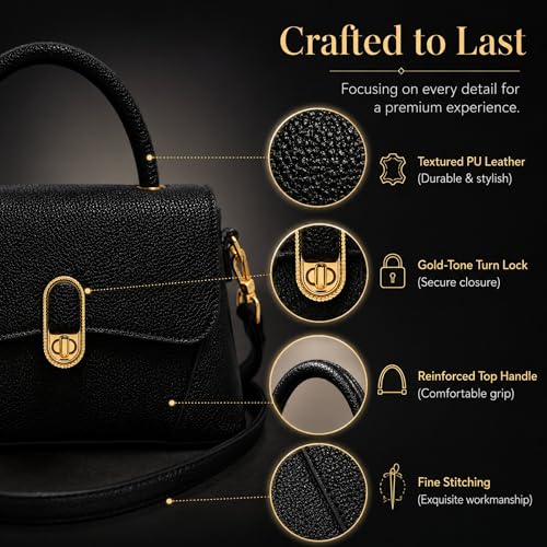 Image of Crossbody Bag for Women Shoulder Handbag PU Leather Satchel Purse with Top Handle Gold Turn Lock Adjustable Strap