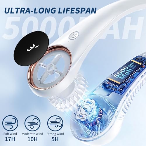Image of Personal Cooling Portable Neck Fans - USB Rechargeable,360 Free Rotation & Lower Noise Bladeless Battery Operated Design with 3 Speeds Duration 48 hrs, Small Neck Air Conditioner(white)