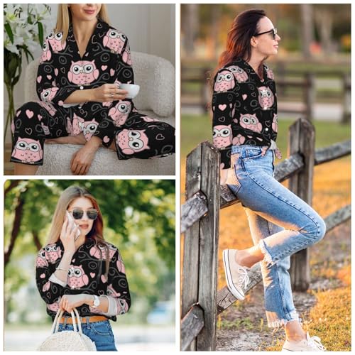 Image of Women'S Long Sleeve Pajama Set Soft Loungewear Button-Down Top & Elastic Waist Pants S- 2XL