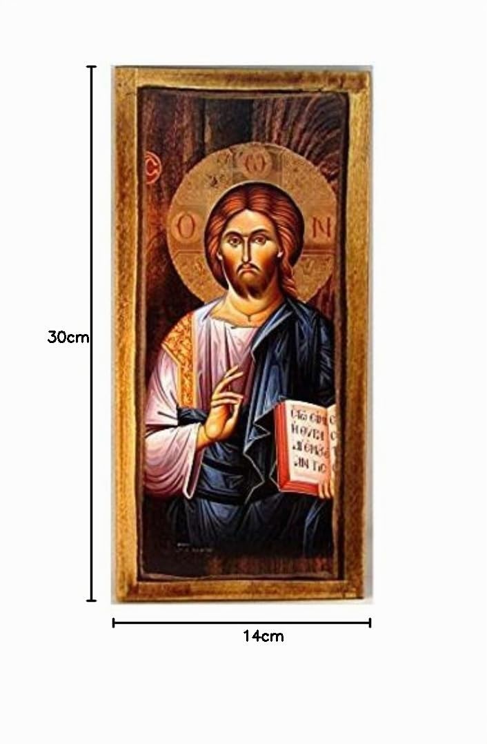 Ícono cristiano ortodoxo griego de Jesucristo, de madera, hecho a mano / H3
