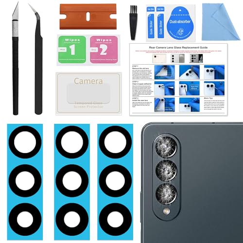 3 Pack for Galaxy Z Fold 4 Back Rear Camera Lens Glass Replacement, Back Camera Lens with Premium Lens Protector Compatible with Galaxy Z Fold 4, Included Instruction Manual, Toolkit