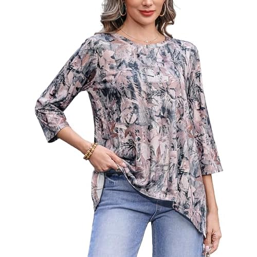 Totatuit Womens Tops 3/4 Sleeve Shirts Boat Neck Blouses Dressy Casual Basic Tunic Tops for Leggings Maple Leaf Print M