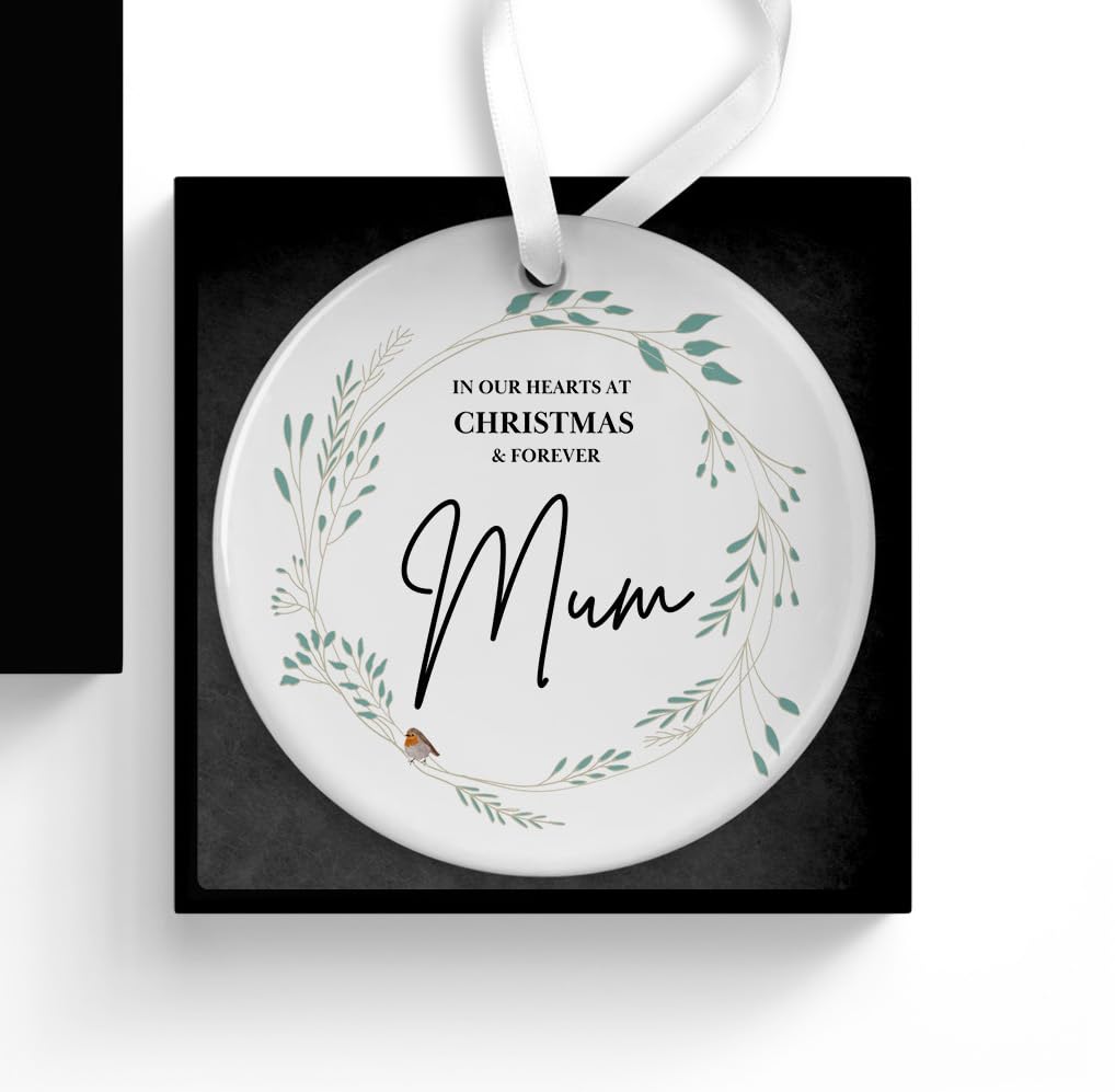 Uniquepgifts Multicoloured Mum Memorial Christmas Bauble, In Loving Memory, Remembering At Xmas, Remembrance Ornament, Ceramic Hanging Decoration, Forever In Our Hearts