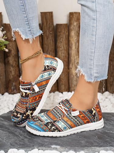 Unisex Loafers for Men & Women – Wide Width Slip-On Aztec Print Boat Deck Shoes, Lightweight Comfort Walking Shoes (US 6-11)4