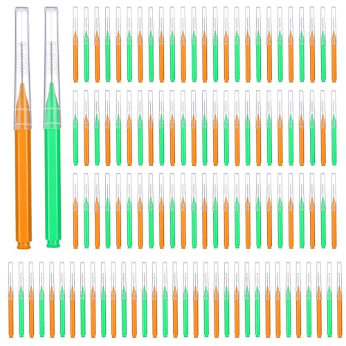 Image of Patelai 100 Pieces Braces Dental Brush for Cleaner Interdental Toothpick Dental Tooth Flossing Head Oral Hygiene Flosser Toothpick Cleaners Tooth Tool(Green,Orange,Mixed Size)