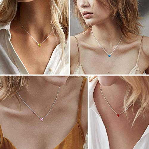 Chicsilver September Birthstone Jewelry 925 Sterling Silver Round Cut Gem Stone Simulated Sapphire Necklace Dainty Tiny Cz Pendant Necklace For Women Teen #TOP2
