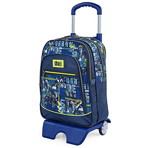 Lois: Mochila Chico para Colegio con Carrito de poliéster Estampado. Base rígida. asa