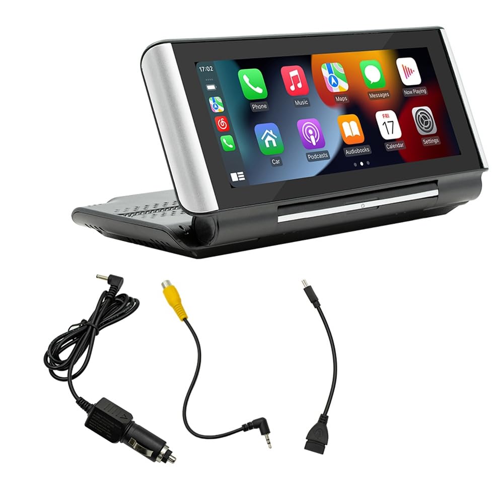 Pantalla abatible portátil ajustable para coche, de 6.86 pulgadas, inalámbrica, CarPlay, Android, pantalla de navegación táctil, fácil de instalar