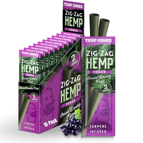 ZIG-ZAG Natural Infused Hemp Cones - Grand Daddy Purp - Pre Rolled - 15 Packs (2 Cones/Pack) - Convenient & Consistent - Prerolled