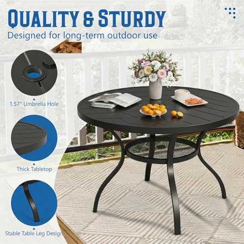 Image of Incbruce Patio Dining Table, 41 inch Round Table Metal Steel Slat Table with 1.57 inch Umbrella Hole, for Backyards, Porches, Gardens, or Poolside
