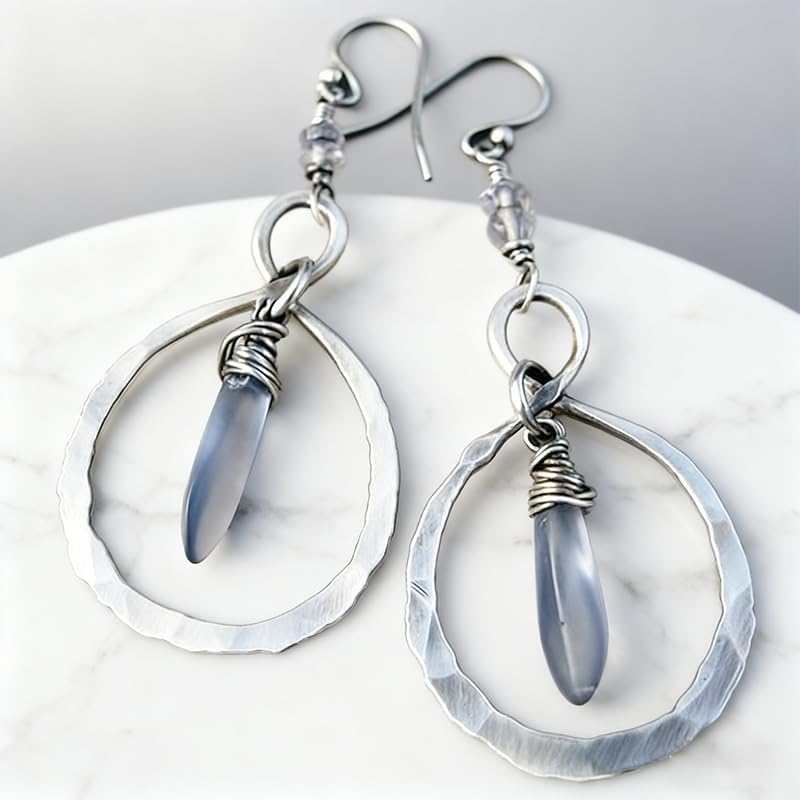 Aretes vintage de piedra lunar para mujer, joyería étnica bohemia, estilo bohemio único