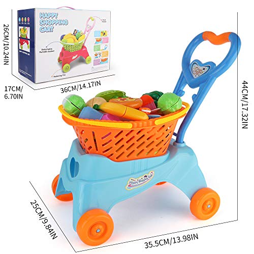 Sotodik 31Pcs Cutting Toys Shopping Cart Toys Pretend Food Fruits Vegetable Playset Educational Learning Toy Kitchen Play Food For Boy Girl Kid (Blue) #TOP2