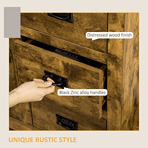 Homcom Rustic Storage Cabinet, Kitchen Sideboard With 4 Drawers And Cupboard For Living Room, Brown #TOP4