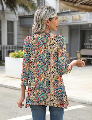 LOMON 3/4 Sleeve Tunic Tops for Women Loose Fit Dressy Casual Blouse Flowy Shirts to Wear with Leggings S-3XL