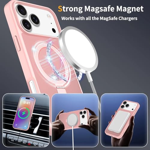 Image of Magnetic for iPhone 17 Pro Max Case, 6.9 inch, Compatible with MagSafe, Rugged Kickstand, Not-Yellowing Military-Grade Protection, Matte Pink