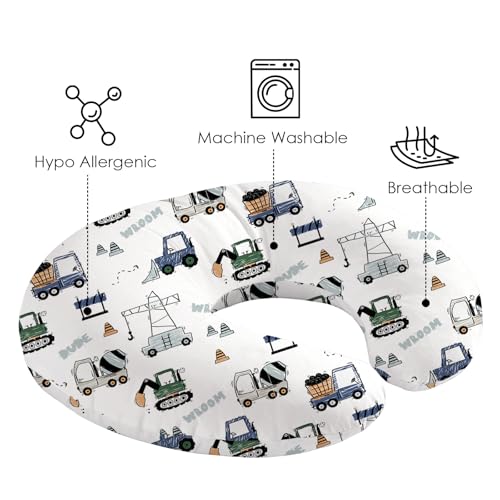 Image of Little Grape Land Nursing Pillow Covers 2 Pack, Soft & Breathable Removable Breastfeeding Pillows Covers for Feeding Pillows, Nursing Pillow Slipcover for Baby Girls Boys, (Truck & Navy