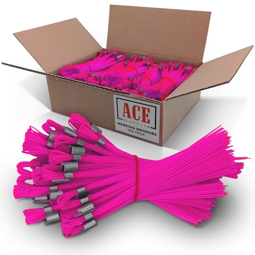 ace supply pink marking whiskers - 250 pack - durable marking whisker set - use survey whiskers as survey stakes construction markers or trail markers