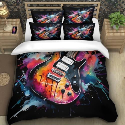 Linge de lit guitare électrique microfibre résistante effet 3D - 5